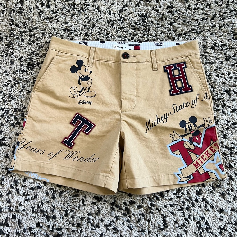 Disney x Tommy Hilfiger Women’s Khaki Mickey Mouse Logo Shorts Stretch Size 2